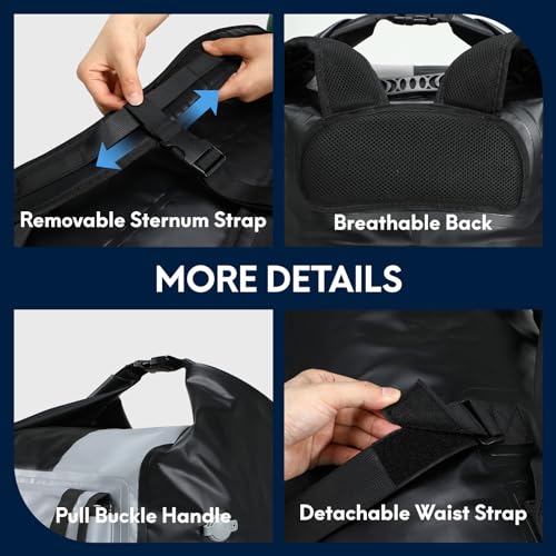 Haimont Large Waterproof Roll Top Dry Backpack 60L, Black/Gray - color: Black/Grey, size: 60L