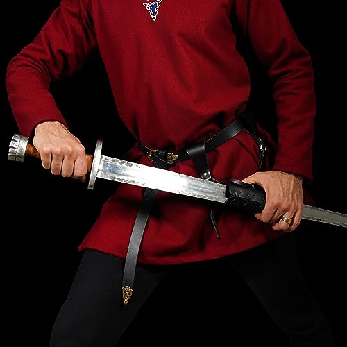 Mythrojan Medieval Sword Frog Adventurer with Leather Holder for Universal Rapier, Broadsword, Cutlass - style: Large Right Handed - Black (10" X 10")