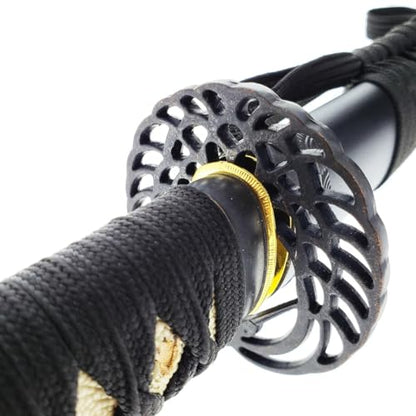 41" Hand Forged Black Katana Samurai Sword Full Tang, Sharp, 1045 High Carbon Steel Blade, Crane Tsuba