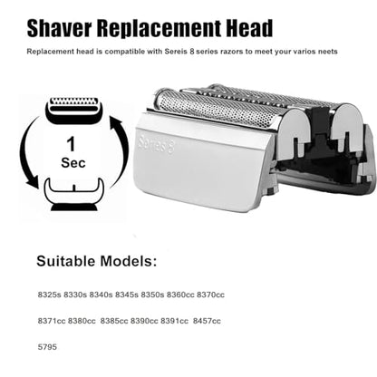 83M Replacement Shaver Head Compatible with Braun Series 8 Electric Shaver - color: Silver-83m