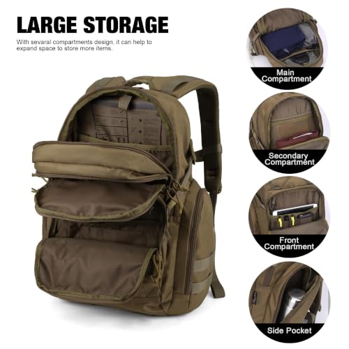 Mardingtop 40L Tactical Backpack for Men, Large Molle Military Rucksack Assault Pack for Hiking Travel Camping - color: Khaki