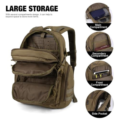 Mardingtop 40L Tactical Backpack for Men, Large Molle Military Rucksack Assault Pack for Hiking Travel Camping - color: Khaki