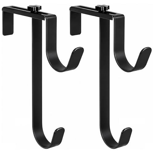 2 Pcs Double Pool Fence Hooks for Equipment, Adjustable Pools Pole Hanger - color: Black-2 Hooks