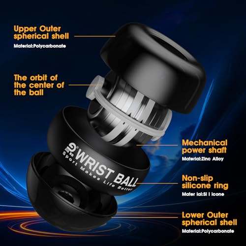 JIN BD Auto Start Wrist Ball，Gyro Ball Trainer，Wrist Exerciser，Gyroscopic - color: Black Diamond (No Light)
