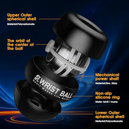 JIN BD Auto Start Wrist Ball，Gyro Ball Trainer，Wrist Exerciser，Gyroscopic - color: Black Diamond (No Light)