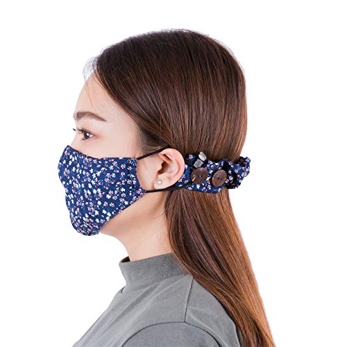 LOFBAZ Strap Holder with Buttons for Hook Face Covering Extender Adjustable Protection Reusable Washable Straps Floral Navy OS - color: Floral Navy