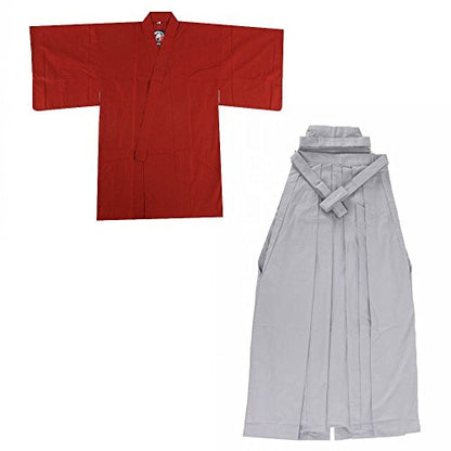 Edoten Japanese Samurai Hakama Uniform - color: Rd-grey, size: Large