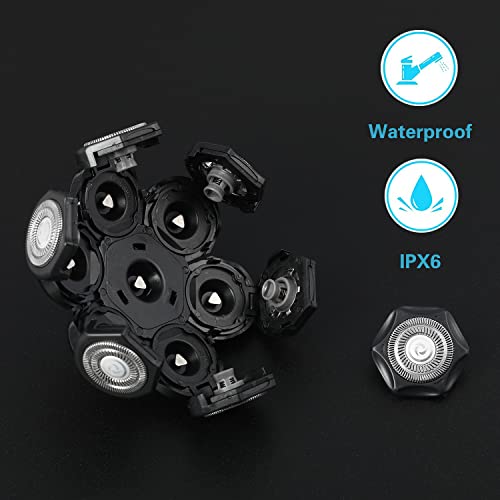 7 Blades Head Men's Electric Shaver Replacement Heads Floating Washable Shaver Replacement Blades for Bald Men (Black) - color: Black2