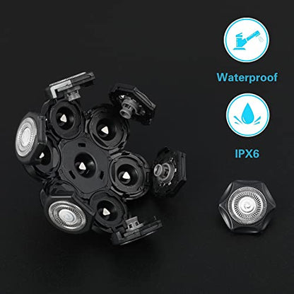 7 Blades Head Men's Electric Shaver Replacement Heads Floating Washable Shaver Replacement Blades for Bald Men (Black) - color: Black2
