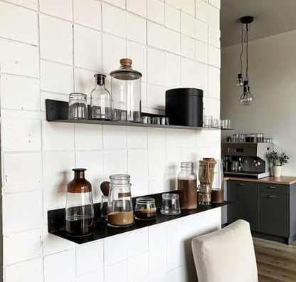 Linear Floating Shelf, Raw Blackened Steel, Made in USA, Heavy Duty Metal Wall Mount, Rustic & Modern Farmhouse Design (48"x8" Powder Coated Matte Black) - size: 48-inch X 8-inch Powder Coated Matte Black