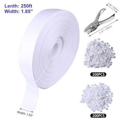 Chain Link Fence Tape,250ft×1.85in, Fence Privacy Strip,One Hole Punch&200 Fasteners，Suitable for Terraces, Patio, Gates, Swimming Pool, White - color: white