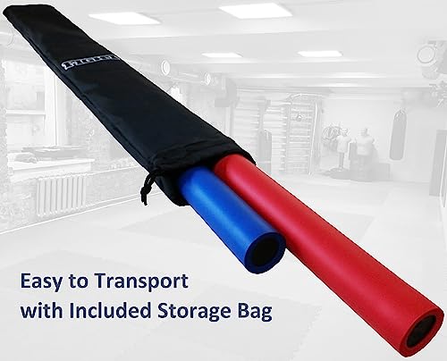 Martial Arts Equipment Foam Padded Sticks with Carry Bag Case Set 2 Pieces - color: Blue & Red