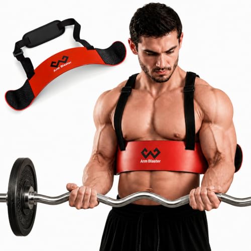 Arm Blaster Bicep Curl with Neoprene Padding, Adjustable Aluminum Bicep Curl Isolator, Bicep Blaster Arm Trainer for Weight Lifting Bodybuilding Home Gym Workout - color: Red