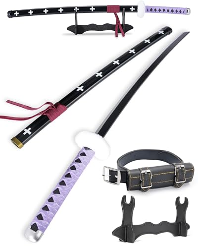 Cold Blade Katana Sword - 41 inches Katana Replica with Holster Belt and Display Stand - Sword with Authentic Design - color: Heart Pattern Purple