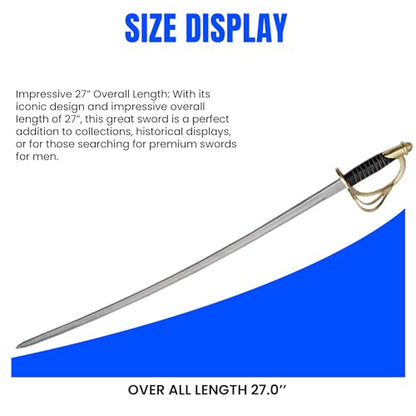 SZCO 27” Cavalry Saber Sword - Carbon Steel Blade Medieval Sword, Fencing Sword with Brass Guard and Pommel - Replica Swords for Adults & Collectors