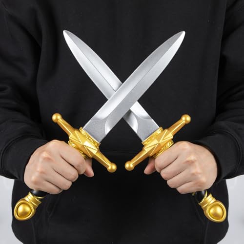 Pterosauria 2pcs PU Foam Fake Dagger Weapons, Cosplay Sword Props for Play Fighting Costume Accessory Party - color: Gold-2pcs
