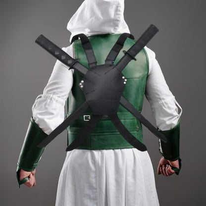PU Leather Ninja Double Sword Back Holster Case with Adjustable Shoulder Strap Black Medieval Waist Belt Sword Frog Bag Sheath Holder Renaissance Viking Cosplay Costume for LARP Halloween - style: Back Strap for Dual Sword