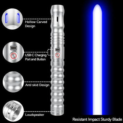 Smooth Swing Dueling Lightsabers with APP - Infinite RGB 16 Colors Changeable Light Sabers, Motion Control Metal Hilt Light Saber for Adults Teens Gift, 16 Sounds Fonts, Battery Recharge, Silver - color: Silver