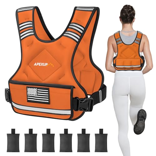 APEXUP Adjustable Weighted Vest, 4-10lb/12-18lb/20-32lb Vest with 6 Ironsand Weights and Large Pocket, Weight Vest for Men Women Strength Training, Running, Walking - color: Orange, size: 12-18lbs