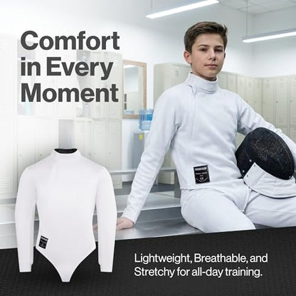 Kids Fencing Jacket 350N, Unisex Youth, Novus Breathable Lightweight Stretch Uniform for Foil Epee and Saber, Competition Approved (Left Hand, 140) - size: 140, style: Left Hand
