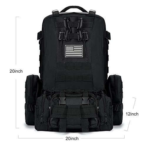 Large Military Tactical Backpack for Men, 40-50L Backpacks for Women, Bug out Bag Army 3 Days Assault Pack Bags Rucksack with Molle System Black - color: Black