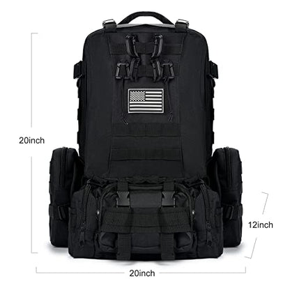 Large Military Tactical Backpack for Men, 40-50L Backpacks for Women, Bug out Bag Army 3 Days Assault Pack Bags Rucksack with Molle System Black - color: Black
