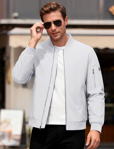 MAGCOMSEN Men's Bomber Jacket Casual Windproof Quilted Jacket Full Zip Windbreaker Winter Warm Varsity Jacket with Pockets - color: White, size: Large