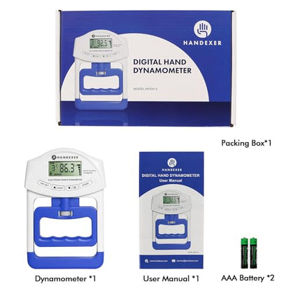 Digital Grip Strength Tester, 198 lb Hand Dynamometer, Blue