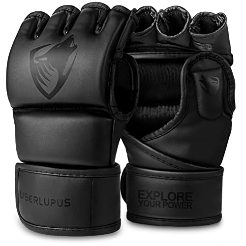 LIBERLUPUS MMA Gloves Sparring for Men– Open Palm Training Gloves for Grappling, Kickboxing, Muay Thai, Youth Self-Defense, Heavy Bag Workouts – Durable Synthetic Leather - color: Black-Full, size: Large-X-Large