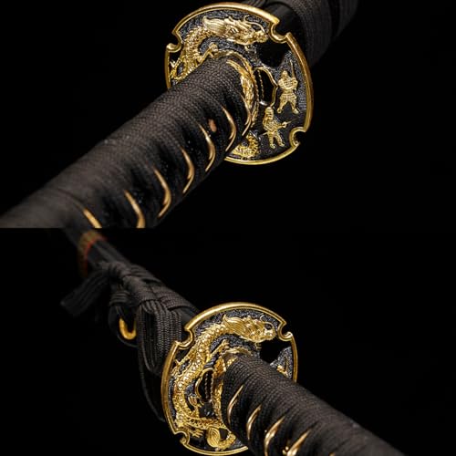 1045/1060 high Carbon Steel Full Hand Forged Traditional, Katana Sword Hademade Heat Tempered ，Japanese Samurai Swords ，Full Tang,Functional,Black - color: black Long