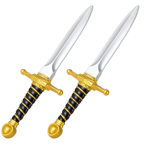 Pterosauria 2pcs PU Foam Fake Dagger Weapons, Cosplay Sword Props for Play Fighting Costume Accessory Party - color: Gold-2pcs