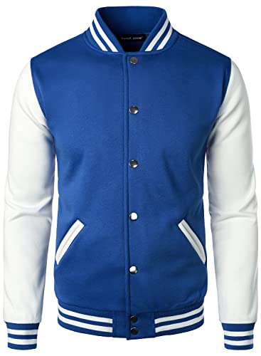 HOOD CREW Man’s Varsity Jacket Cotton Blend Letterman Jackets - color: Blue, size: XX-Large
