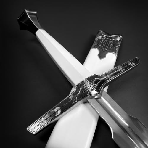 Medieval Fantasy Sword Replica The Witcher Sword Blade w/Faux Leather Handle - Steel Swords w/Wooden Scabbard - The Knight Sword for Collection, LARP, Cosplay & Gifts - style: White Wolf