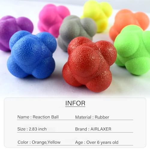 AIRLAXER Reaction Ball,Reflex Ball for Hand Eye Coordination Training,2.83 inch,Pack of 2-Orange,Yellow.
