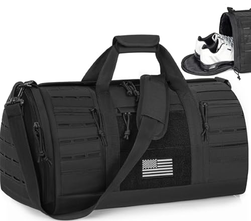 GMAK Military Tactical Duffle Bag for Men, 40L Sports Gym Bag Carry on Bag - color: Black
