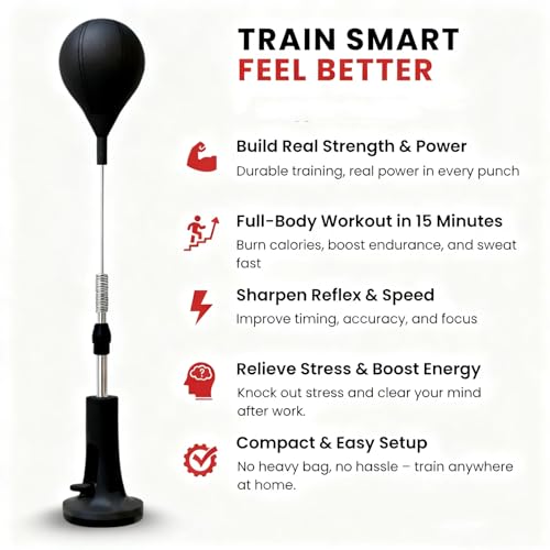 Adjustable Height Black Reflex Punching Ball Set with Boxing Gloves, Freestanding Speed Boxing Trainer for Adults Kids, Indoor Outdoor Stress Relief Punching Bag
