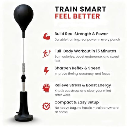 Adjustable Height Black Reflex Punching Ball Set with Boxing Gloves, Freestanding Speed Boxing Trainer for Adults Kids, Indoor Outdoor Stress Relief Punching Bag