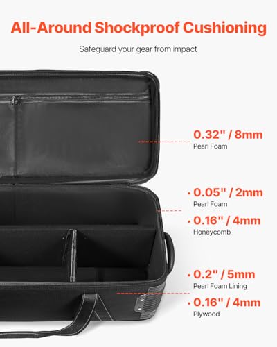 VEVOR Studio Equipment Trolley Case, 46.46 x 14.57 x 11.81 in / 118 x 37 x 30 cm, Rolling Camera Bag, Carrying Bag with Wheels Straps Padded Compartment Handle, for Light Stands, Tripods, Telescopes - size: 46.46 x 14.57 x 11.81 in