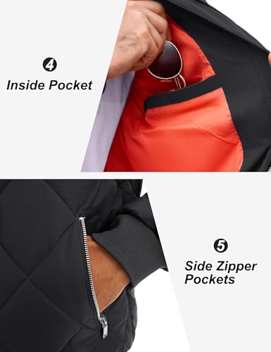 TACVASEN Men's Padded Jackets Winter Full Zipper Fleece Outwear Casual Windproof Bomber Varsity Coat - color: Black, size: Small