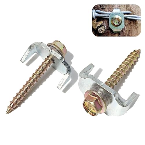 100 Pcs Fencing Fasteners Post Screw with Wire Fixer, Fence Staple for Wire Mesh and Woven Fencing, Quickly Install in Wood with Power Drill