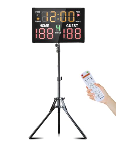 LUCKY TIME Electronic Basketball Scoreboard with Buzzer, Digital Scoreboard with Remote,Portable Score Keeper Battery Powered Score Board for Sports Games - style: 15" Compact + Tripod | Battery Not Included