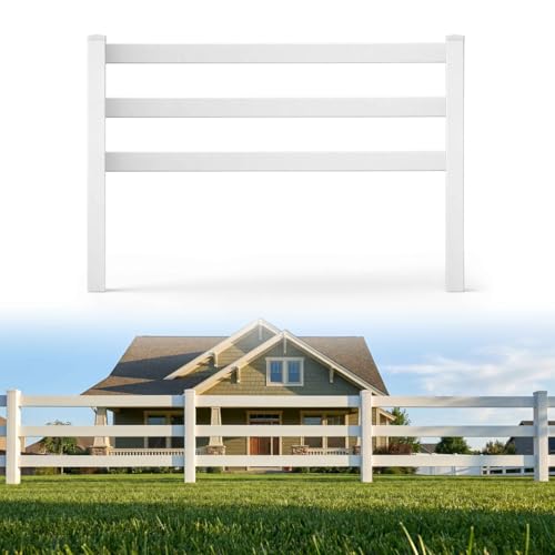 Fencer Wire 3-Rail Vinyl Ranch Fence Kit, 4ft H x 48ft W, White PVC Fence System with 6ft Posts & 8ft Rails, UV-Resistant, Easy Installation, Durable Outdoor Fencing for Ranch, Yard & Farm - size: 48 FT