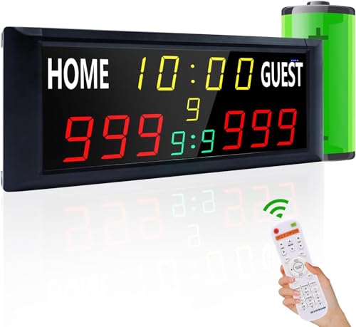 YZ 16” Large Electronic Scoreboard with Remote, Bright LED Scoreboard for Outdoor Games, Digital Scoreboard with Timer Clock, Portable Score Keeper for Football/Basketball/Cornhole/Volleyball - style: Rechargeable