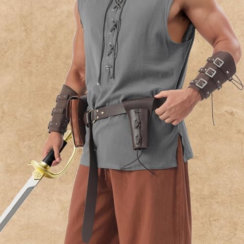 Medieval Belt with Sword Sheath, Leather Viking Belt and Frog Sword Scabbard Set, Renaissance Pirate Holster - color: Brown a