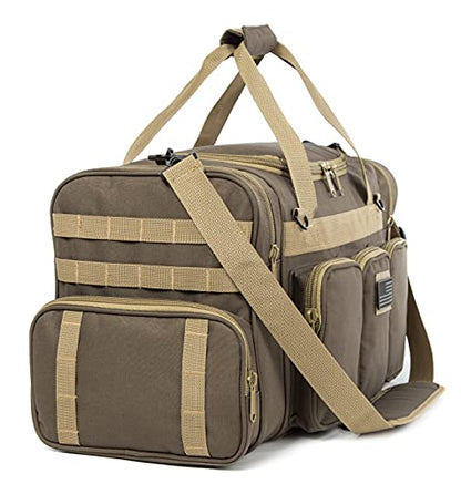 Tactical Range Duffel Heavy Duty Military Molle Gear Travel Sports Gym Bag Lockable Zippers with US Flag Patch (27 In Khaki) - size: 27 Inch Khaki
