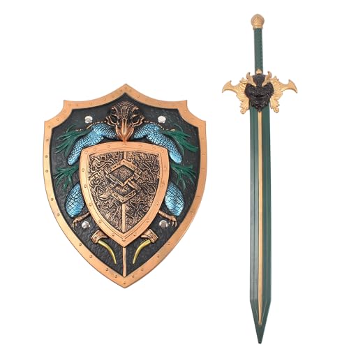 Flexible Foam 23.5" Sword and Shield Play Set Cosplay Combat Prop LARP Party Accessories Dragon Bird Tortoise Knights - color: Black