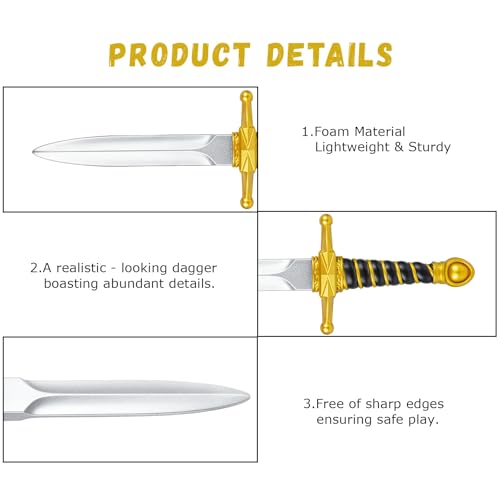 Pterosauria 2pcs PU Foam Fake Dagger Weapons, Cosplay Sword Props for Play Fighting Costume Accessory Party - color: Gold-2pcs