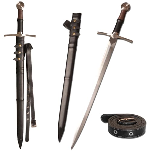 Handmade Cast Sharp Blade Medieval Sword, Full Tang, with Leather Protective Cover,Real Metal Sword for Collection Gift - color: Black