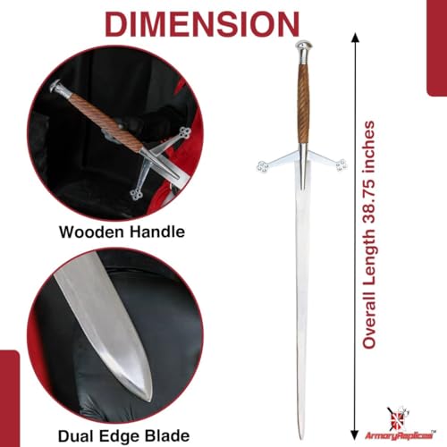 Armory Replicas™ - William Wallace Medieval Swords Collection - Deluxe Claymore Variations with Sheath - Stainless Steel Blade, Leather-Covered Handle - Inspired by Braveheart - style: Scottish Claymore
