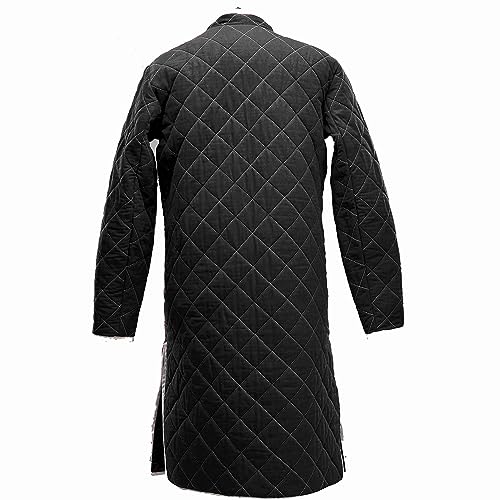 THE MEDIEVALS Thick Padded Gambeson Coat Aketon Full Length Jacket Armor Costumes Dress SCA - color: Black, size: 4X-Large